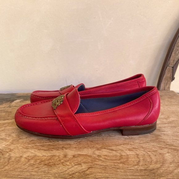 RALPH LAUREN Vtg 80s Red Leather Loafers Crest Bench Made Maine USA 7.5 NEW RARE - Picture 5 of 14